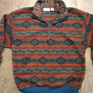 Women's Sz L Vintage Bill Blass Fleece 3/4" Zip Pull Over Sweater-Aztec